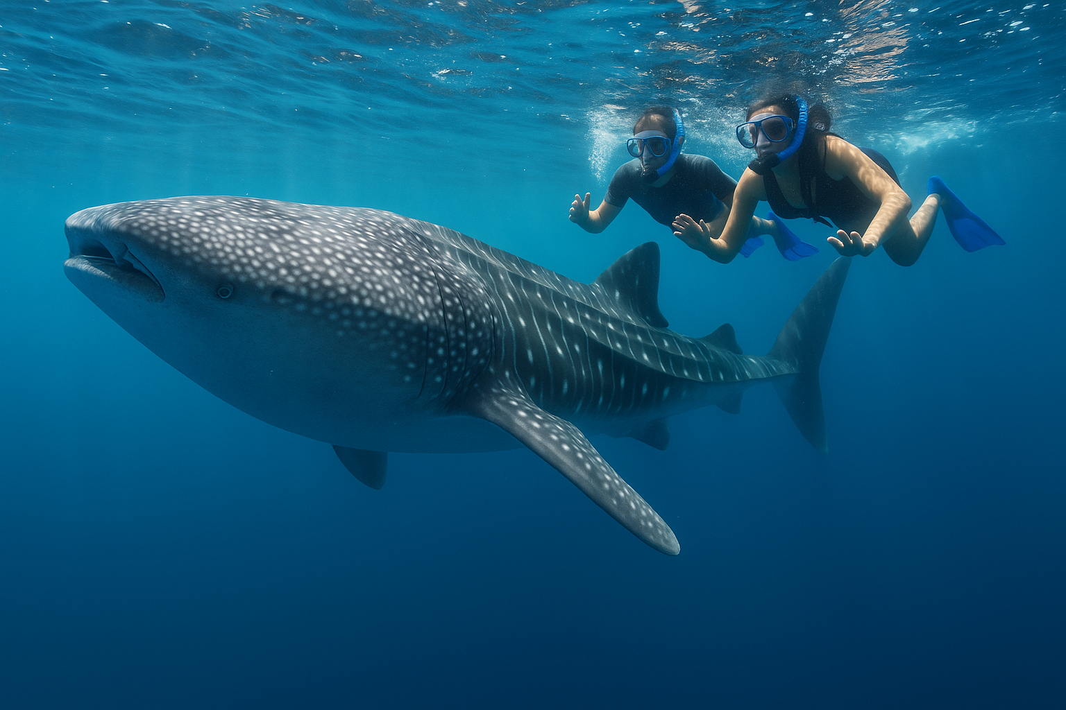 Nada con tiburon ballena