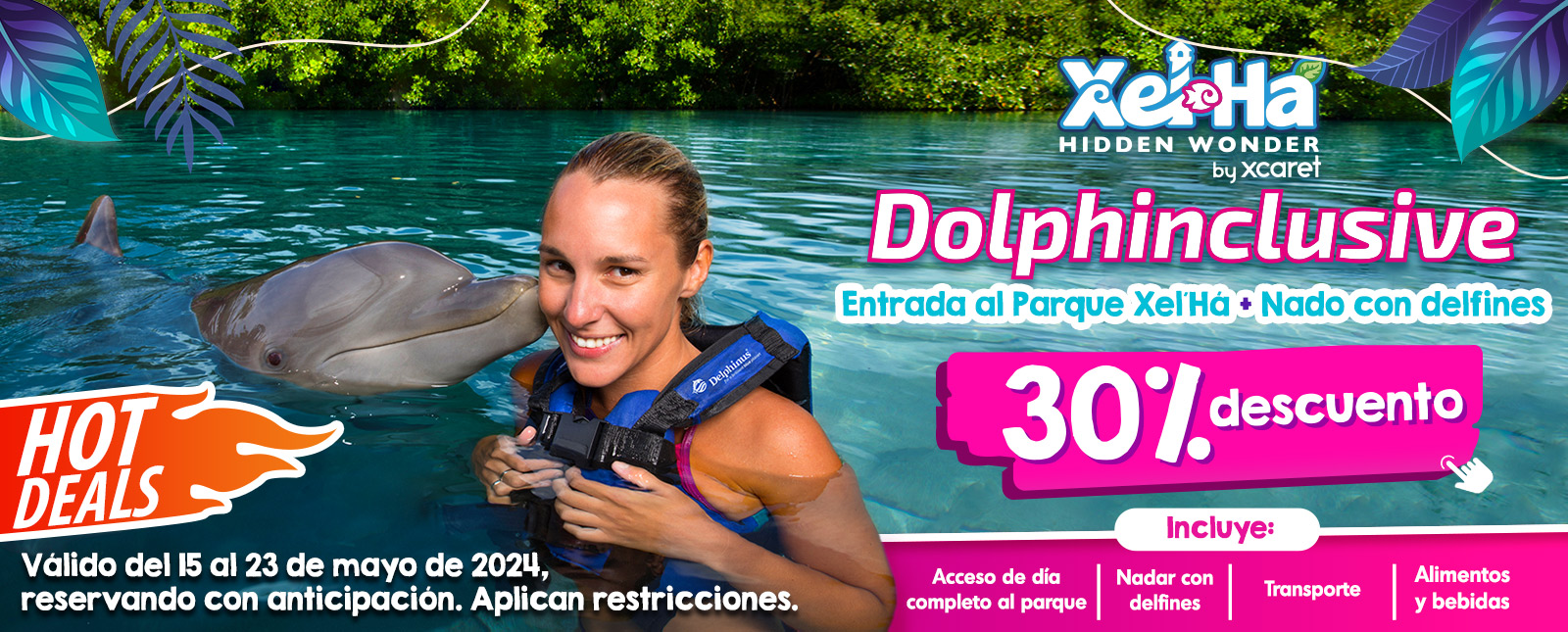Xel-Há nada con delfines cancun riviera maya