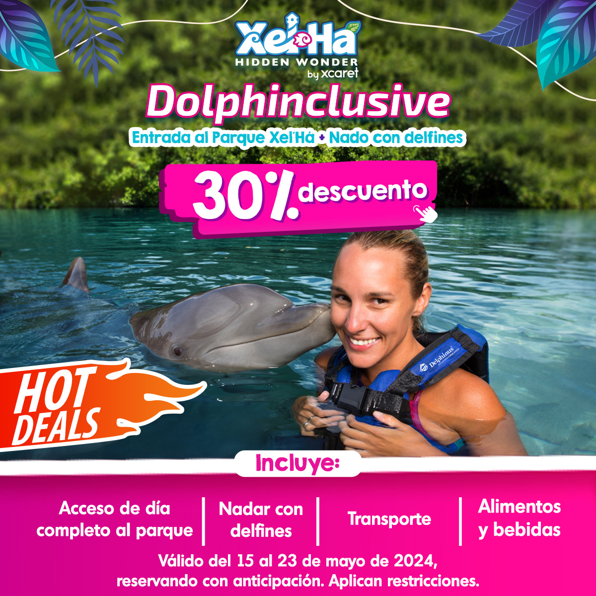 Xel-Há nada con delfines cancun riviera maya