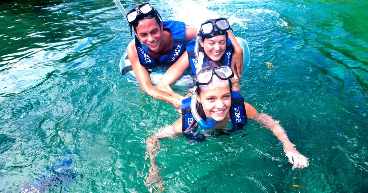 Family in water park Xel Ha Mexico